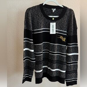 KENZO lux NWT Striped Black and Gray Sweater with Embroidered Tiger streetwear